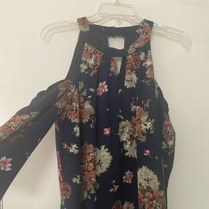 Open shoulder navy, floral dress